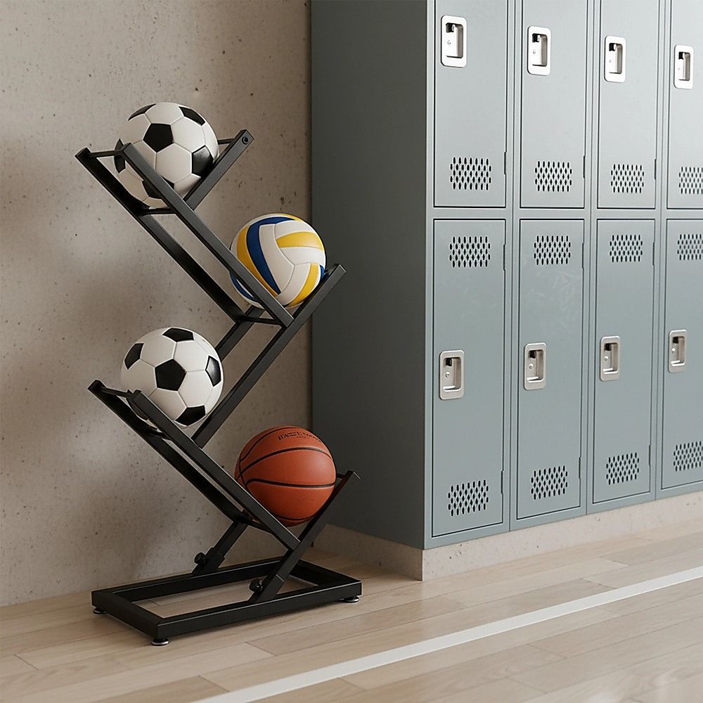Ball Trolley Rack Display Stand For Basketball Football Storage Heavy Duty Rolling Organiser For Sports Equipment Unique