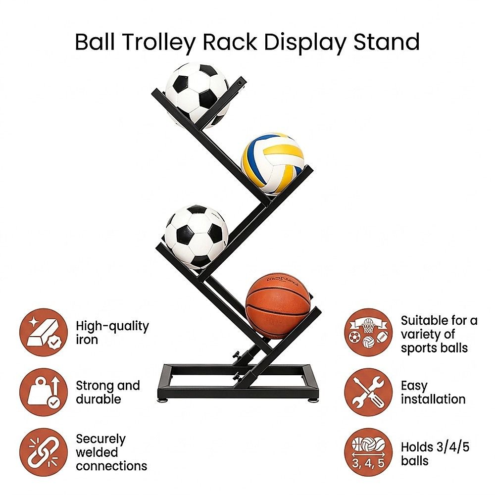 Ball Trolley Rack Display Stand For Basketball Football Storage Heavy Duty Rolling Organiser For Sports Equipment Unique