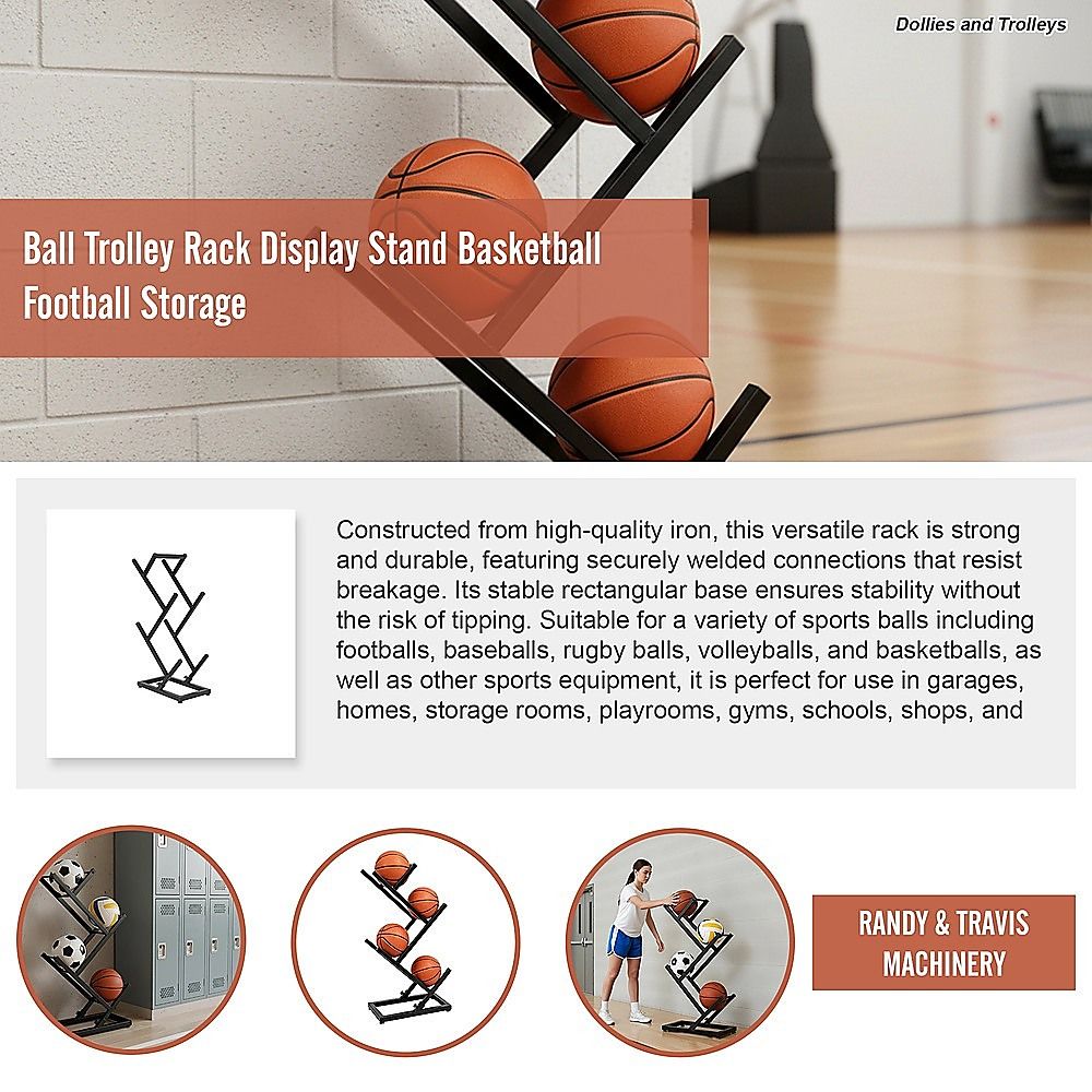 Ball Trolley Rack Display Stand For Basketball Football Storage Heavy Duty Rolling Organiser For Sports Equipment Unique