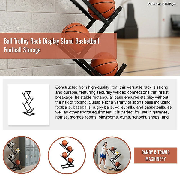 Ball Trolley Rack Display Stand For Basketball Football Storage Heavy Duty Rolling Organiser For Sports Equipment Unique