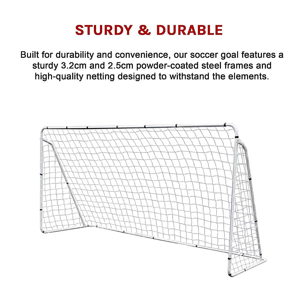 3.6m x 1.8m Portable Soccer Goal Net Steel Post Frame Backyard Football Training Set Unique