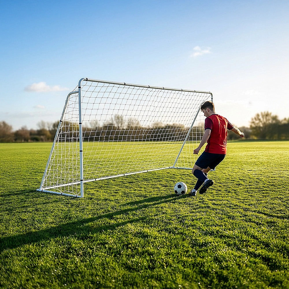 3.6m x 1.8m Portable Soccer Goal Net Steel Post Frame Backyard Football Training Set Unique
