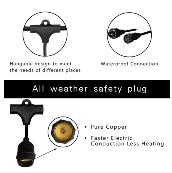 15m Solar Power Outdoor String Lights - 48 Ft Hanging Edison Bulbs Create Bistro Ambience in Your Yard - Commercial Grade Does not apply