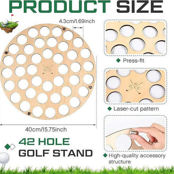 42-Hole Wooden Golf Ball Stand | Laser-Cut Organizer for Golf Lovers | Durable & High-Quality Storage Rack Does Not Apply