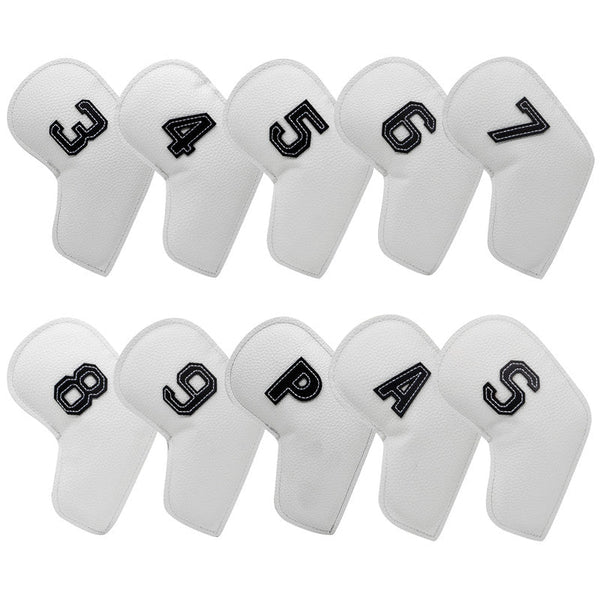 White Golf Iron Head Covers Set of 10 - Waterproof PU Leather Club Protectors with Embroidered Numbers (3-9, P, A, S) Does Not Apply