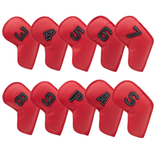Red Golf Iron Head Covers Set of 10 - Waterproof PU Leather Club Protectors with Embroidered Numbers (3-9, P, A, S) Does Not Apply