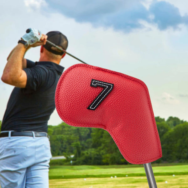 Red Golf Iron Head Covers Set of 10 - Waterproof PU Leather Club Protectors with Embroidered Numbers (3-9, P, A, S) Does Not Apply