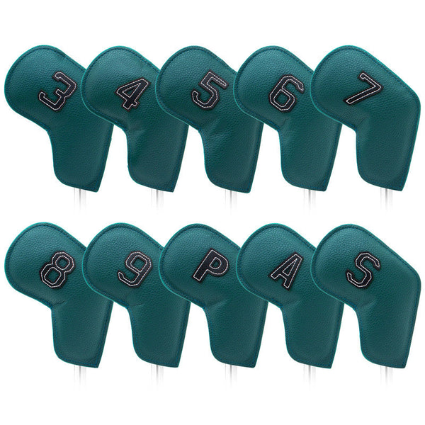 Dark Green Golf Iron Head Covers Set of 10 - Waterproof PU Leather Club Protectors with Embroidered Numbers (3-9, P, A, S) Does Not Apply