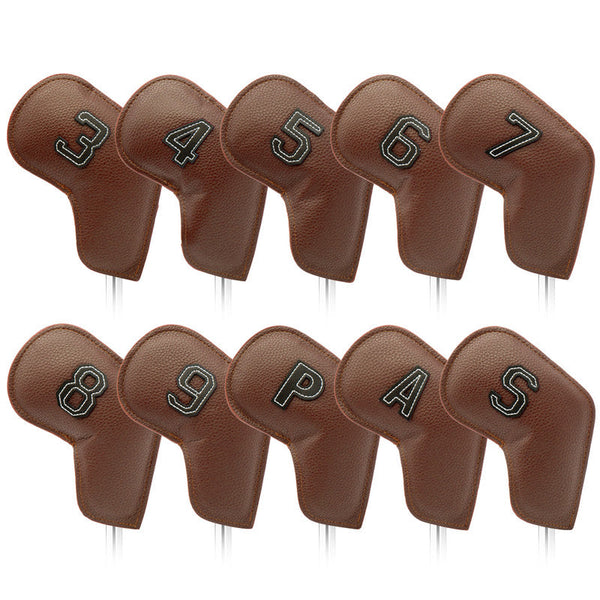 Brown Golf Iron Head Covers Set of 10 - Waterproof PU Leather Club Protectors with Embroidered Numbers (3-9, P, A, S) Does Not Apply