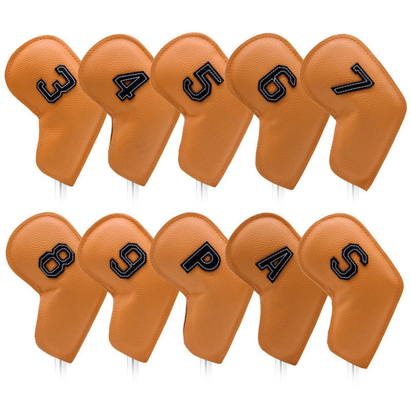 Yellow Golf Iron Head Covers Set of 10 - Waterproof PU Leather Club Protectors with Embroidered Numbers (3-9, P, A, S) Does Not Apply