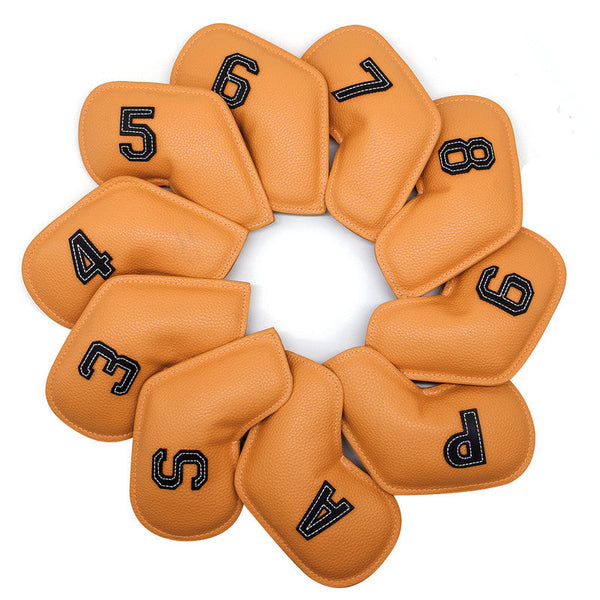 Yellow Golf Iron Head Covers Set of 10 - Waterproof PU Leather Club Protectors with Embroidered Numbers (3-9, P, A, S) Does Not Apply