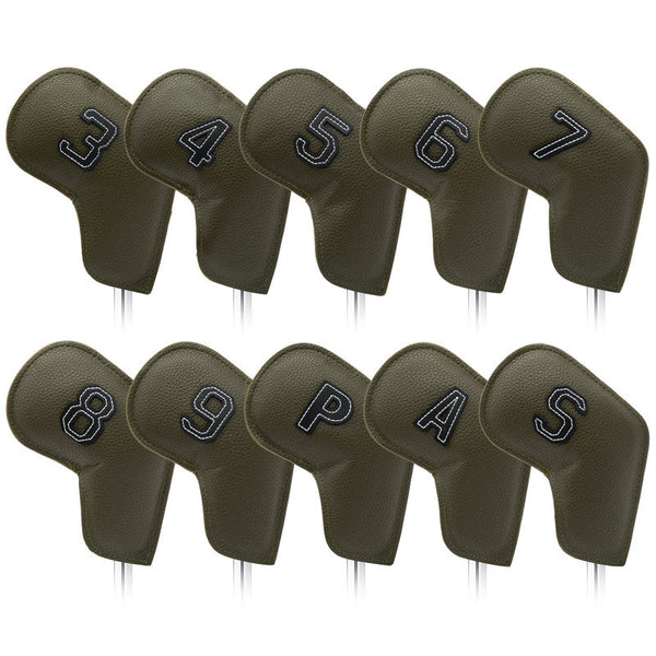 Gray Green Golf Iron Head Covers Set of 10 - Waterproof PU Leather Club Protectors with Embroidered Numbers (3-9, P, A, S) Does Not Apply