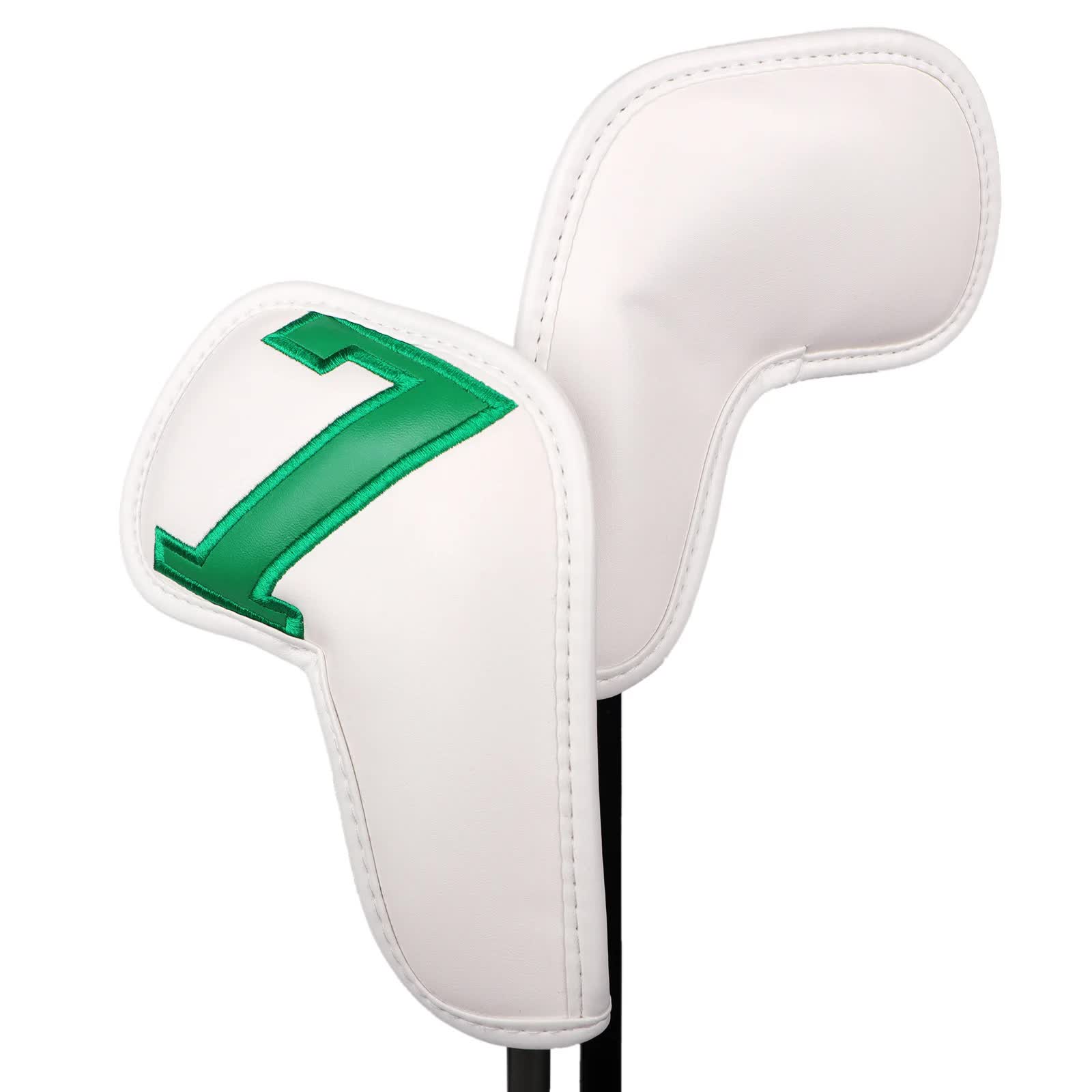 Black Words On White Background PU Leather Golf Iron Headcovers Set (10pcs) - Numbered Protective Club Covers (4-9, P, A, S, L) Universal Fit