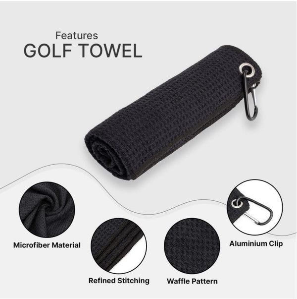 Black Microfiber Waffle Weave Golf Towel Set - 4 Pack (40x60cm) - Ultra Absorbent & Quick Drying Does Not Apply