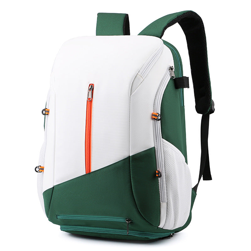 White and green Multi-functional Sports Backpack for Men & Women - Waterproof Basketball, Badminton, Tennis & Soccer Bag with Shoe Compartment + Net Unique