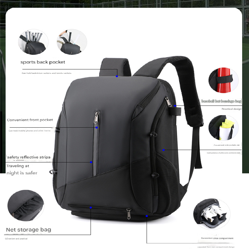 White and black Multi-functional Sports Backpack for Men & Women - Waterproof Basketball, Badminton, Tennis & Soccer Bag with Shoe Compartment + Net Awezingly