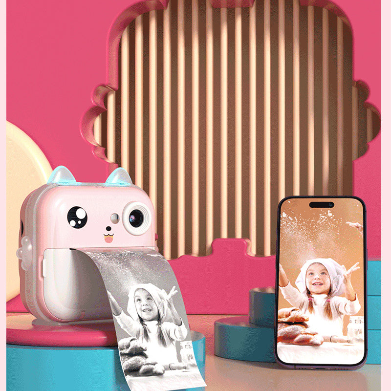 Pink rabbit Kids Instant Print Camera Zero Ink Digital Video Recorder with 32GB Card and 3 Paper Rolls Portable Rechargeable Toy Gift Awezingly