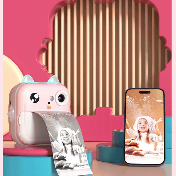 Pink rabbit Kids Instant Print Camera Zero Ink Digital Video Recorder with 32GB Card and 3 Paper Rolls Portable Rechargeable Toy Gift Awezingly