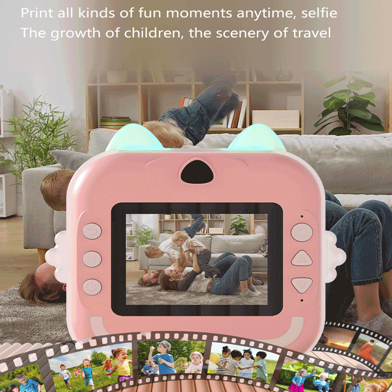 Pink rabbit Kids Instant Print Camera Zero Ink Digital Video Recorder with 32GB Card and 3 Paper Rolls Portable Rechargeable Toy Gift Awezingly