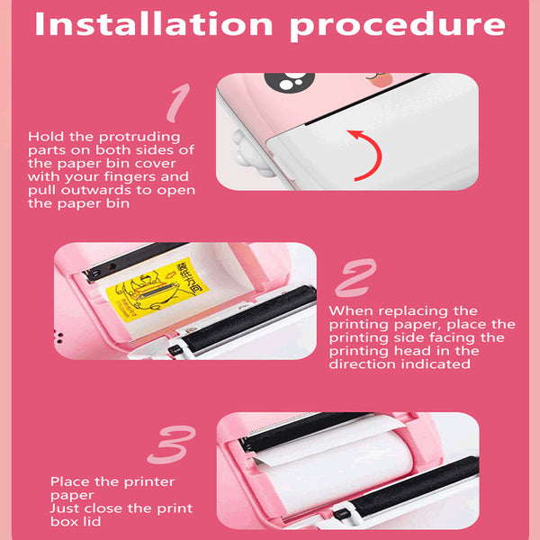 Pink rabbit Kids Instant Print Camera Zero Ink Digital Video Recorder with 32GB Card and 3 Paper Rolls Portable Rechargeable Toy Gift Awezingly