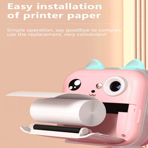 Pink rabbit Kids Instant Print Camera Zero Ink Digital Video Recorder with 32GB Card and 3 Paper Rolls Portable Rechargeable Toy Gift Awezingly