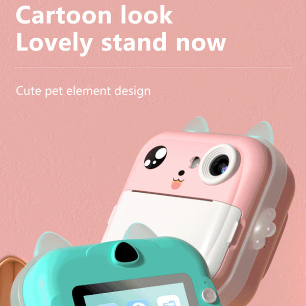 Pink rabbit Kids Instant Print Camera Zero Ink Digital Video Recorder with 32GB Card and 3 Paper Rolls Portable Rechargeable Toy Gift Awezingly