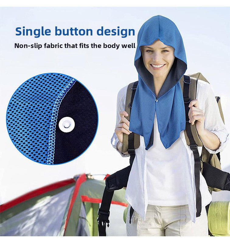 Light Blue Football Instant Cooling Hooded Towel U-Shaped Sun Protection Quick Dry Scarf with Carabiner Pouch for Local Outdoor Sports and Gym Workouts
