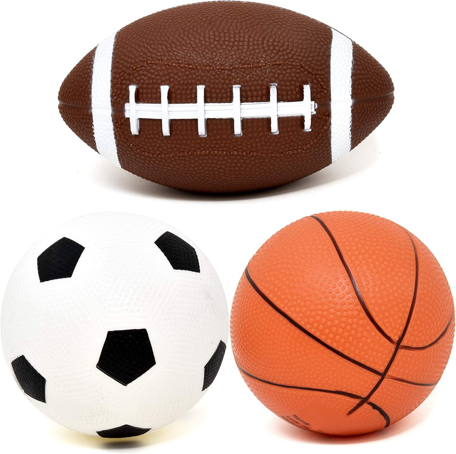 3-Pack 16cm Inflatable Sports Balls Set PVC Mini Soccer Basketball Rugby for Toddlers Kindergarten Outdoor Play Includes Hand Pump for Easy Inflation Unique