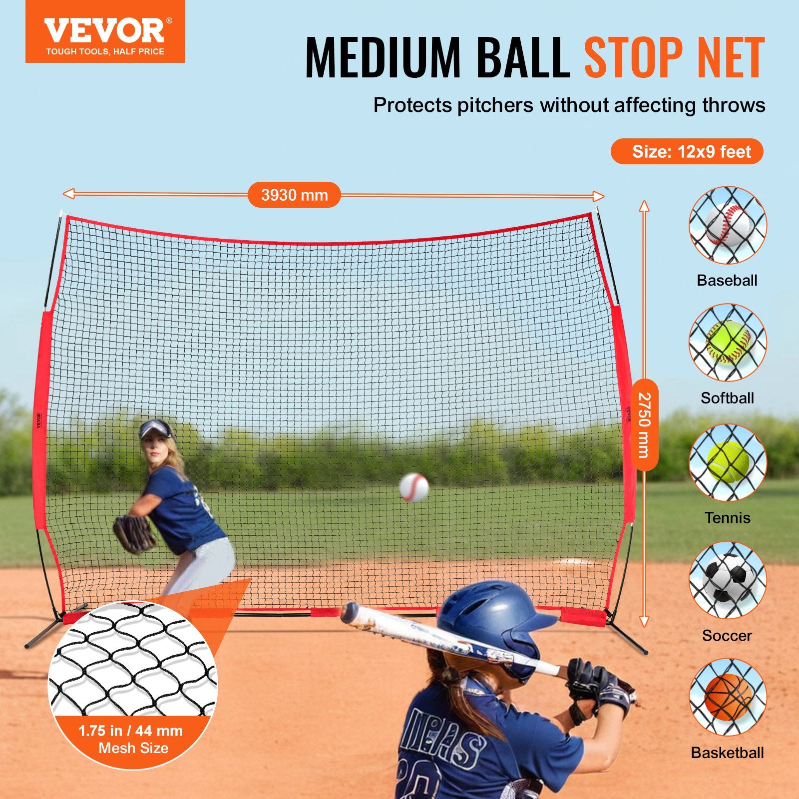 Barricade Backstop Net, 12x9 ft Ball Sports Barrier Netting, Portable Practice Equipment with Carry Bag, Protection Screen for Baseball Softball Lacrosse Soccer Hockey Training, for Backyard Unique