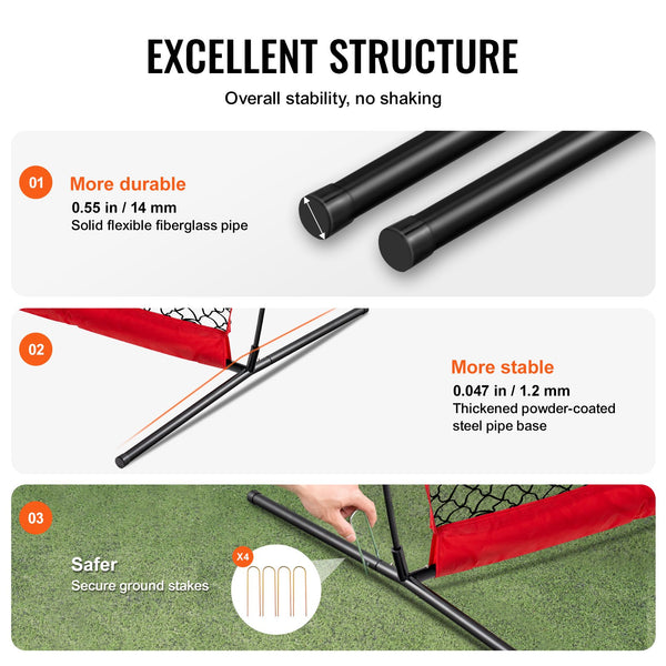 Barricade Backstop Net, 12x9 ft Ball Sports Barrier Netting, Portable Practice Equipment with Carry Bag, Protection Screen for Baseball Softball Lacrosse Soccer Hockey Training, for Backyard Unique