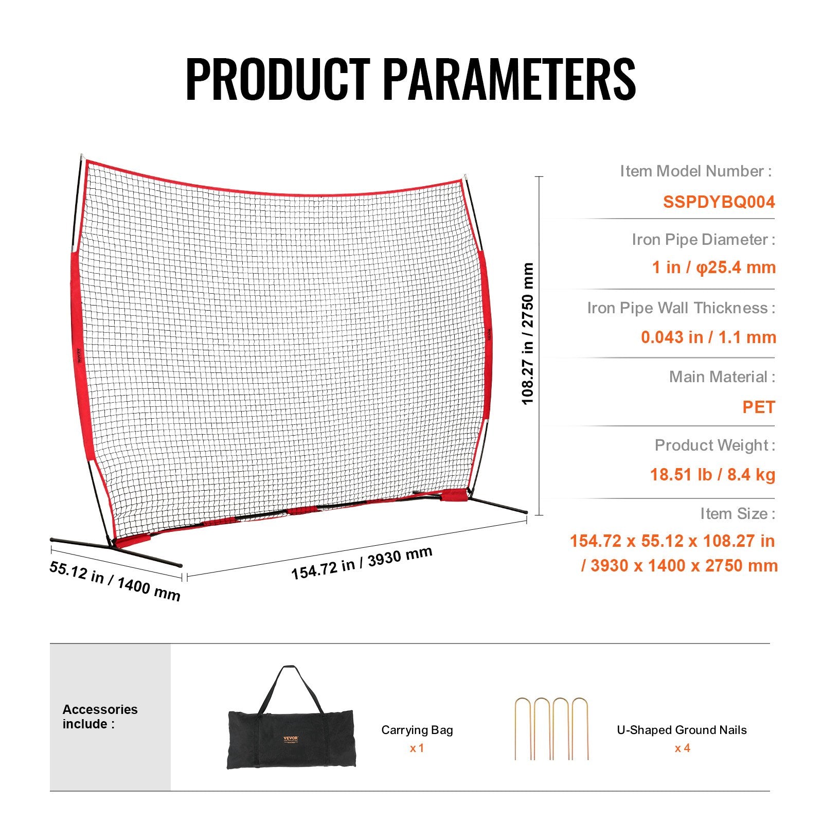 Barricade Backstop Net, 12x9 ft Ball Sports Barrier Netting, Portable Practice Equipment with Carry Bag, Protection Screen for Baseball Softball Lacrosse Soccer Hockey Training, for Backyard Unique