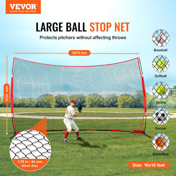 Barricade Backstop Net, 16x10 ft Ball Sports Barrier Netting, Portable Practice Equipment with Carry Bag, Protection Screen for Baseball Softball Lacrosse Soccer Hockey Training, for Backyard Unique