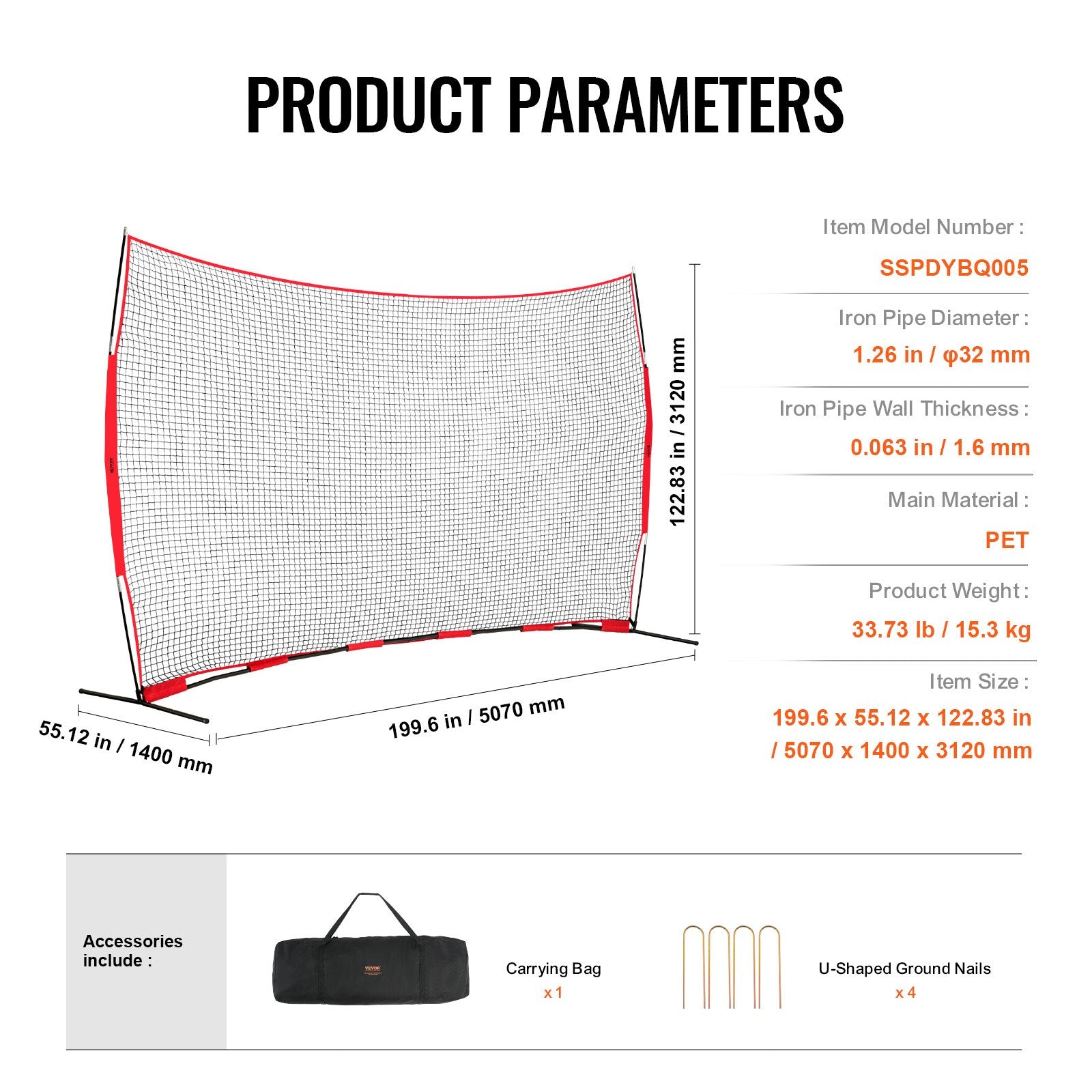 Barricade Backstop Net, 16x10 ft Ball Sports Barrier Netting, Portable Practice Equipment with Carry Bag, Protection Screen for Baseball Softball Lacrosse Soccer Hockey Training, for Backyard Unique