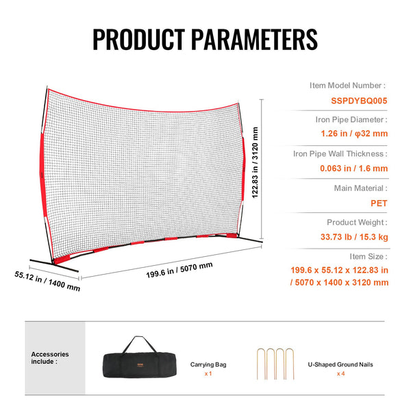 Barricade Backstop Net, 16x10 ft Ball Sports Barrier Netting, Portable Practice Equipment with Carry Bag, Protection Screen for Baseball Softball Lacrosse Soccer Hockey Training, for Backyard Unique