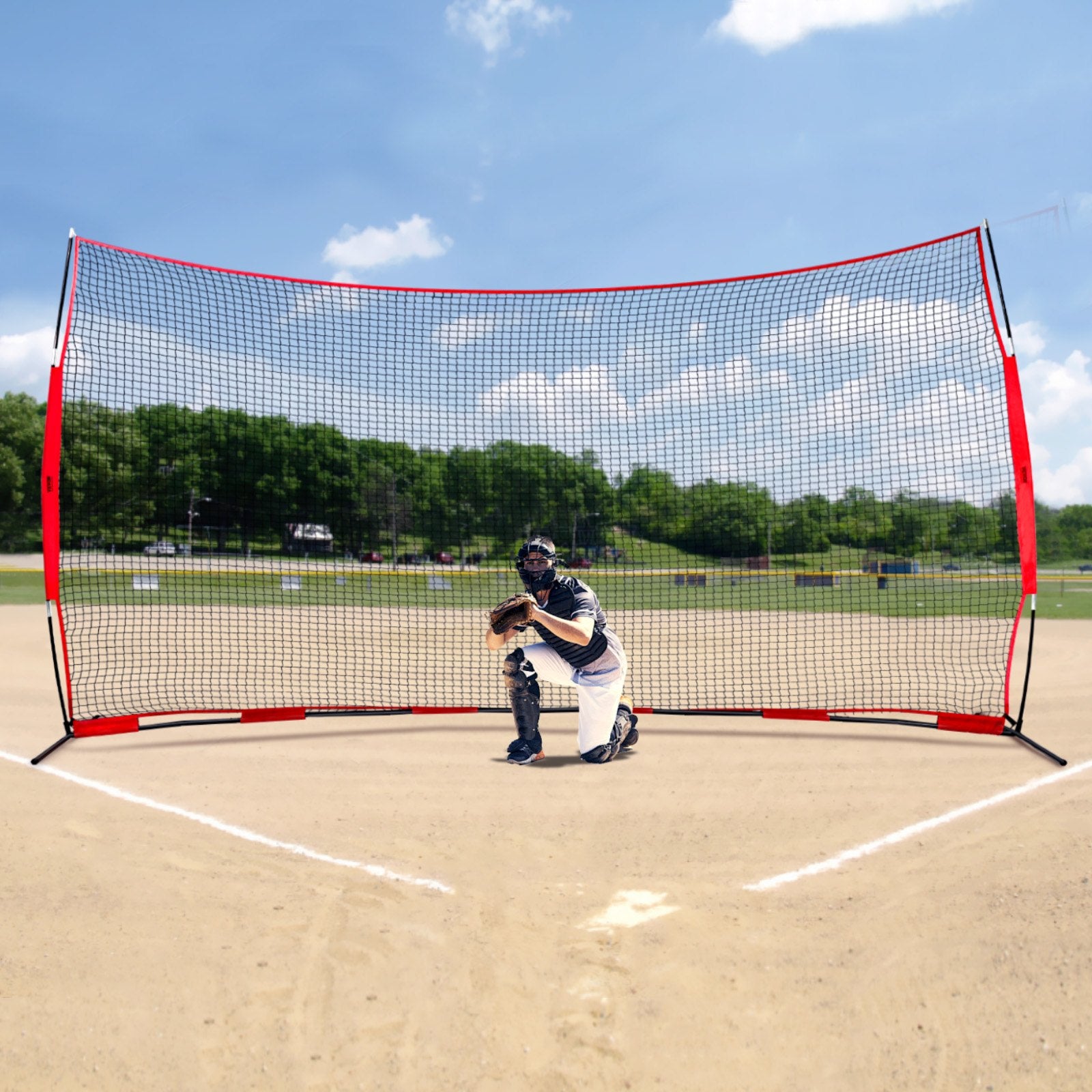 Barricade Backstop Net, 16x10 ft Ball Sports Barrier Netting, Portable Practice Equipment with Carry Bag, Protection Screen for Baseball Softball Lacrosse Soccer Hockey Training, for Backyard Unique