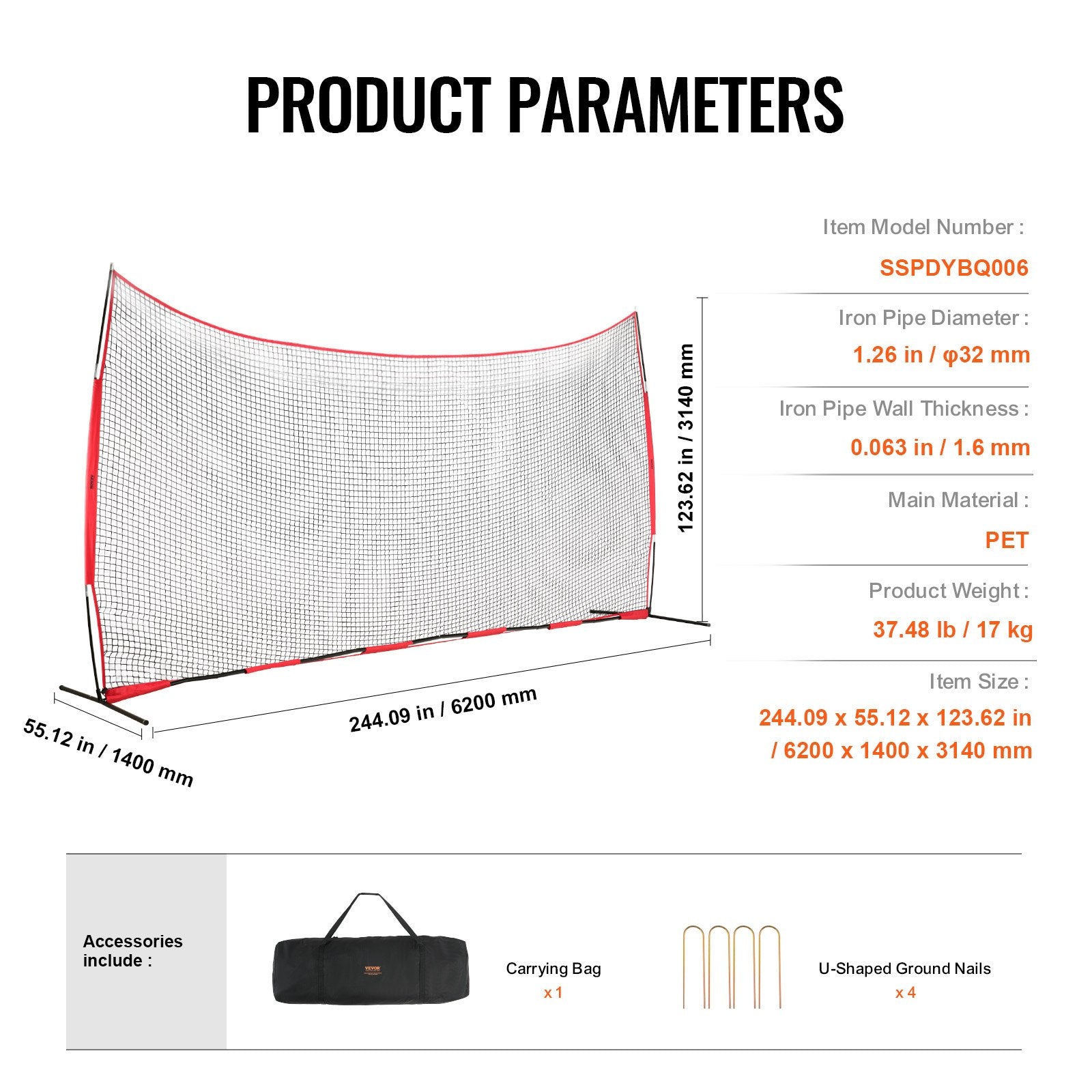 Barricade Backstop Net, 20x10 ft Ball Sports Barrier Netting, Portable Practice Equipment with Carry Bag, Protection Screen for Baseball Softball Lacrosse Soccer Hockey Training, for Backyard Unique