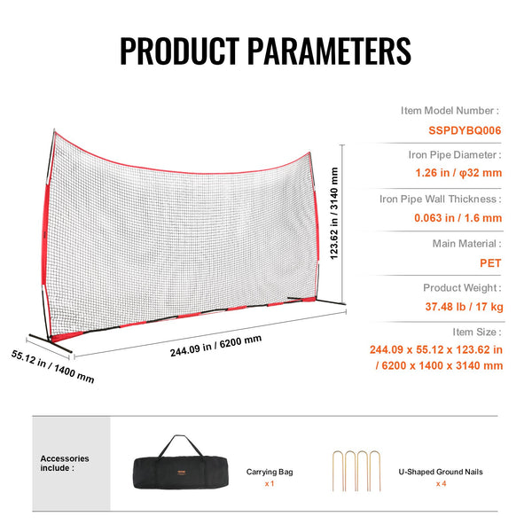 Barricade Backstop Net, 20x10 ft Ball Sports Barrier Netting, Portable Practice Equipment with Carry Bag, Protection Screen for Baseball Softball Lacrosse Soccer Hockey Training, for Backyard Unique