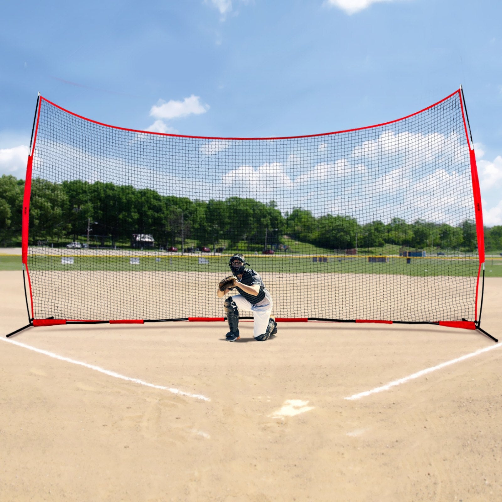 Barricade Backstop Net, 20x10 ft Ball Sports Barrier Netting, Portable Practice Equipment with Carry Bag, Protection Screen for Baseball Softball Lacrosse Soccer Hockey Training, for Backyard Unique