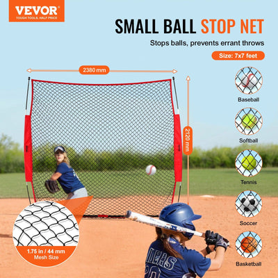 Barricade Backstop Net, 7x7 ft Ball Sports Barrier Netting, Portable Practice Equipment with Carry Bag, Protection Screen for Baseball Softball Lacrosse Soccer Hockey Training, for Backyard