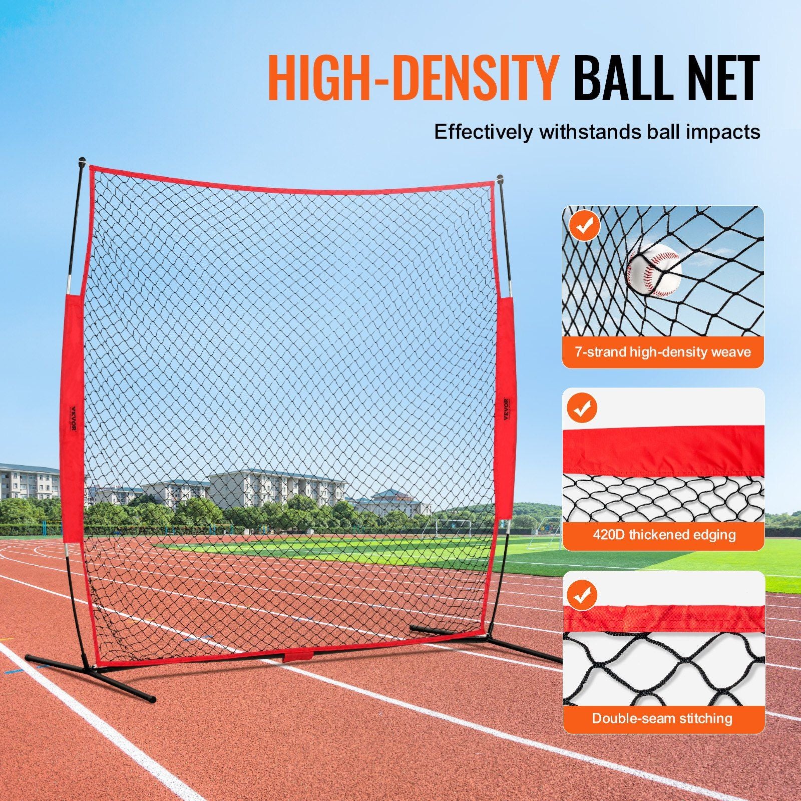 Barricade Backstop Net, 7x7 ft Ball Sports Barrier Netting, Portable Practice Equipment with Carry Bag, Protection Screen for Baseball Softball Lacrosse Soccer Hockey Training, for Backyard Unique