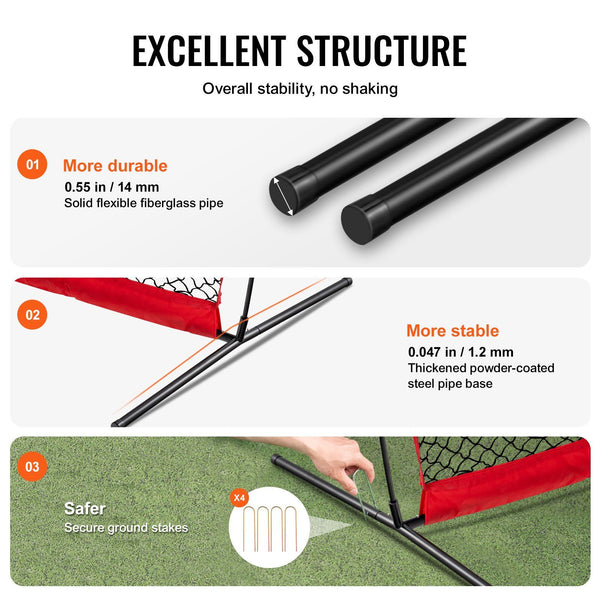 Barricade Backstop Net, 7x7 ft Ball Sports Barrier Netting, Portable Practice Equipment with Carry Bag, Protection Screen for Baseball Softball Lacrosse Soccer Hockey Training, for Backyard Unique