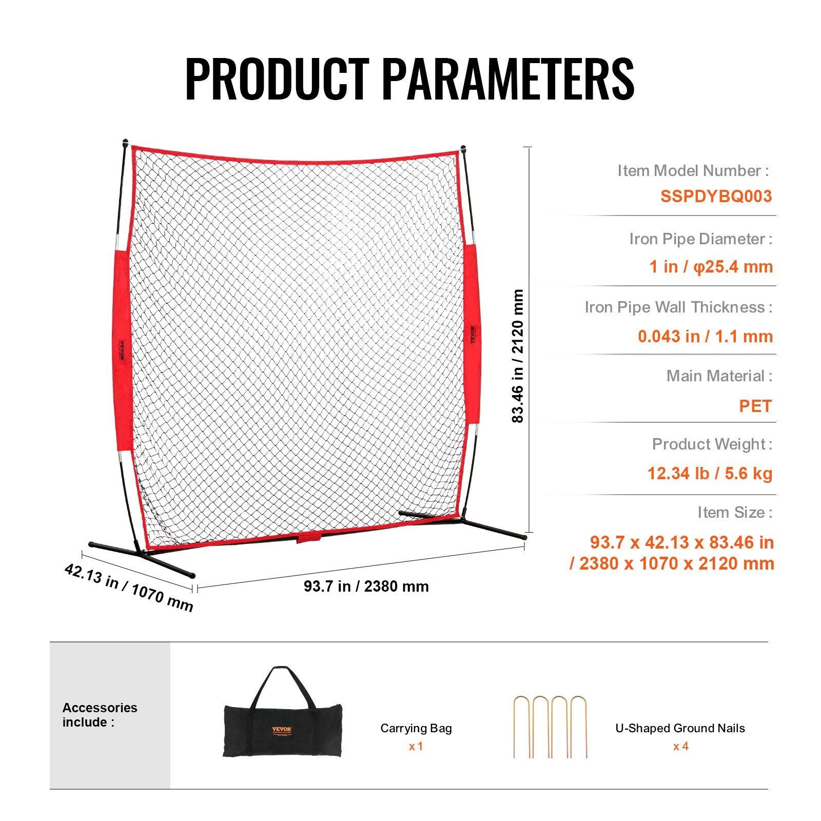 Barricade Backstop Net, 7x7 ft Ball Sports Barrier Netting, Portable Practice Equipment with Carry Bag, Protection Screen for Baseball Softball Lacrosse Soccer Hockey Training, for Backyard Unique