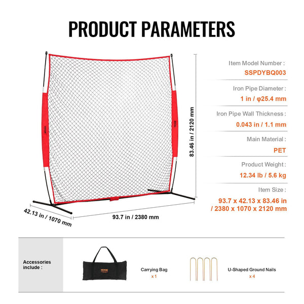 Barricade Backstop Net, 7x7 ft Ball Sports Barrier Netting, Portable Practice Equipment with Carry Bag, Protection Screen for Baseball Softball Lacrosse Soccer Hockey Training, for Backyard Unique