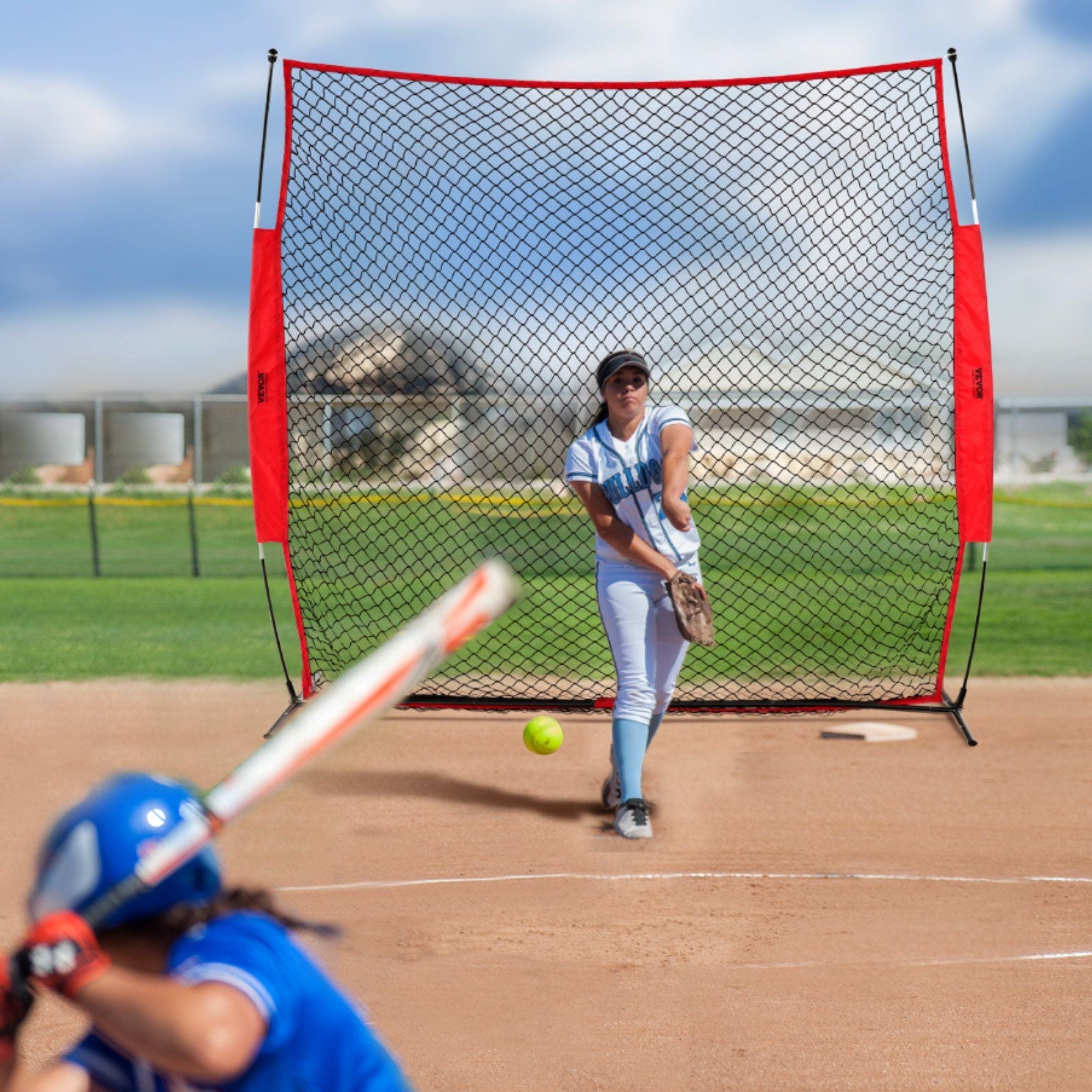 Barricade Backstop Net, 7x7 ft Ball Sports Barrier Netting, Portable Practice Equipment with Carry Bag, Protection Screen for Baseball Softball Lacrosse Soccer Hockey Training, for Backyard Unique