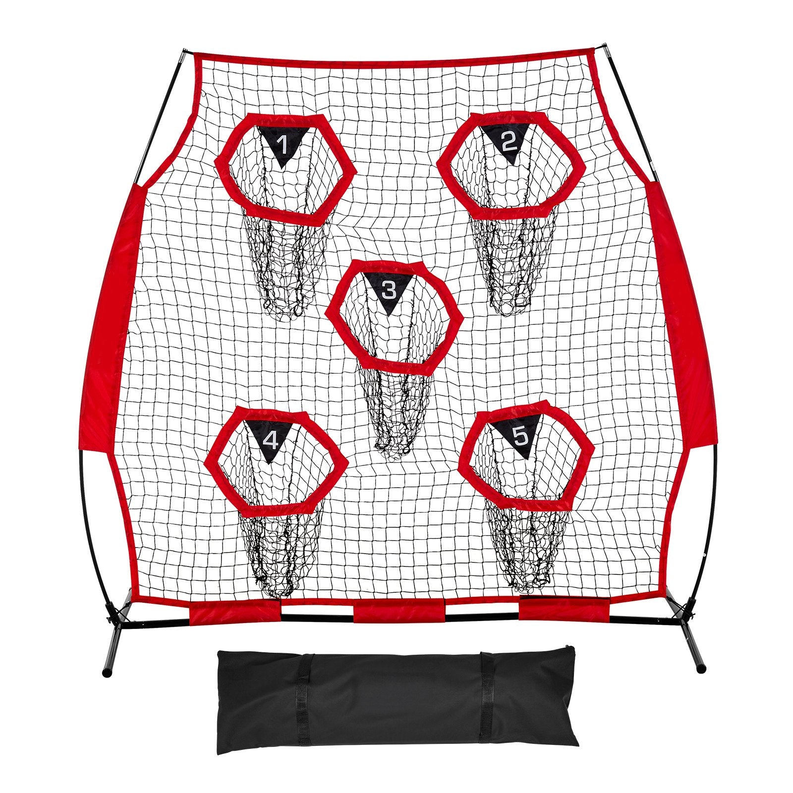 1828.8x1828.8mm Football Trainer Throwing Net, Training Throwing Target Practice Net with 5 Target Pockets, Knotless Net Includes Straps and Portable Carry Case, Improve QB Throwing Accuracy,Red Unique