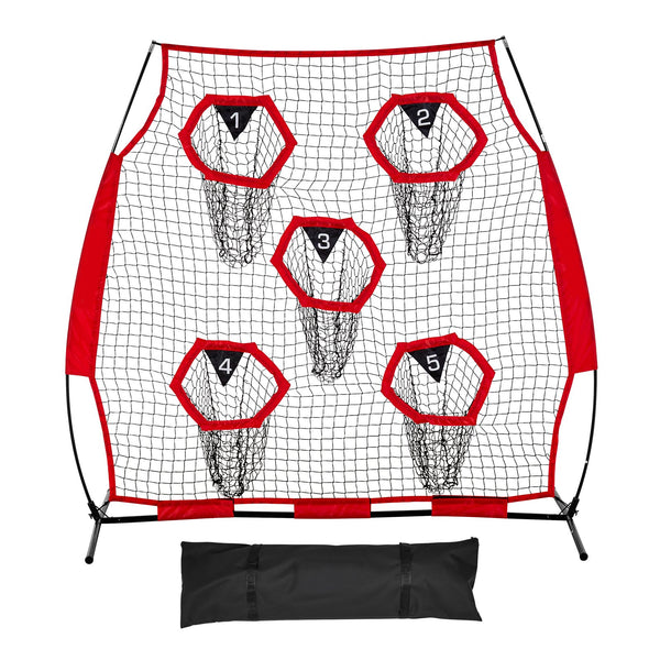 1828.8x1828.8mm Football Trainer Throwing Net, Training Throwing Target Practice Net with 5 Target Pockets, Knotless Net Includes Straps and Portable Carry Case, Improve QB Throwing Accuracy,Red Unique