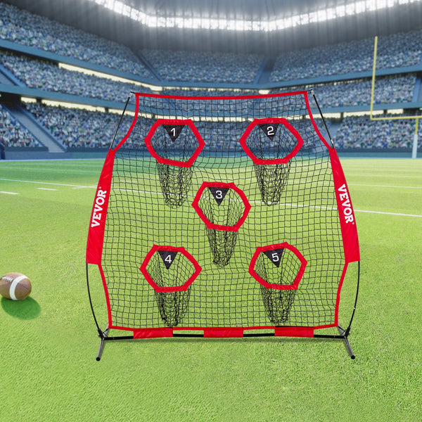 1828.8x1828.8mm Football Trainer Throwing Net, Training Throwing Target Practice Net with 5 Target Pockets, Knotless Net Includes Straps and Portable Carry Case, Improve QB Throwing Accuracy,Red Unique