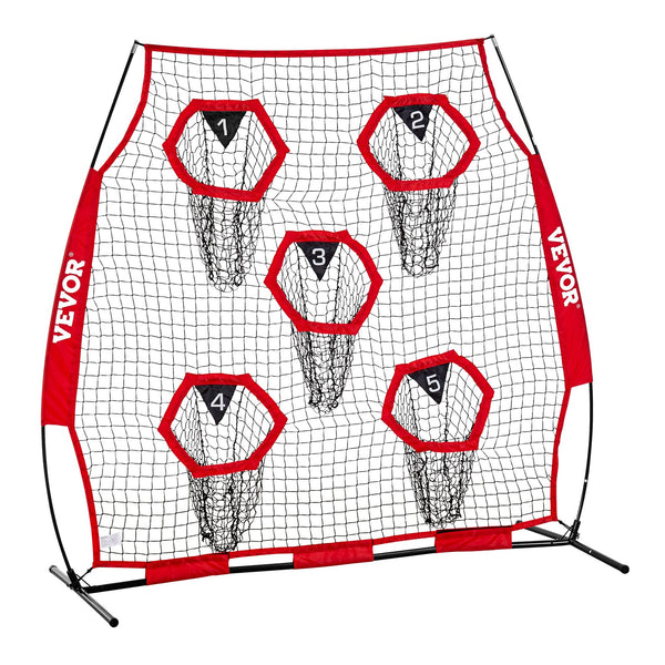 1828.8x1828.8mm Football Trainer Throwing Net, Training Throwing Target Practice Net with 5 Target Pockets, Knotless Net Includes Straps and Portable Carry Case, Improve QB Throwing Accuracy,Red Unique