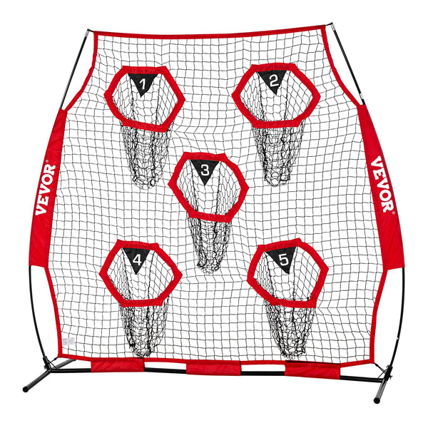 1828.8x1828.8mm Football Trainer Throwing Net, Training Throwing Target Practice Net with 5 Target Pockets, Knotless Net Includes Straps and Portable Carry Case, Improve QB Throwing Accuracy,Red Unique