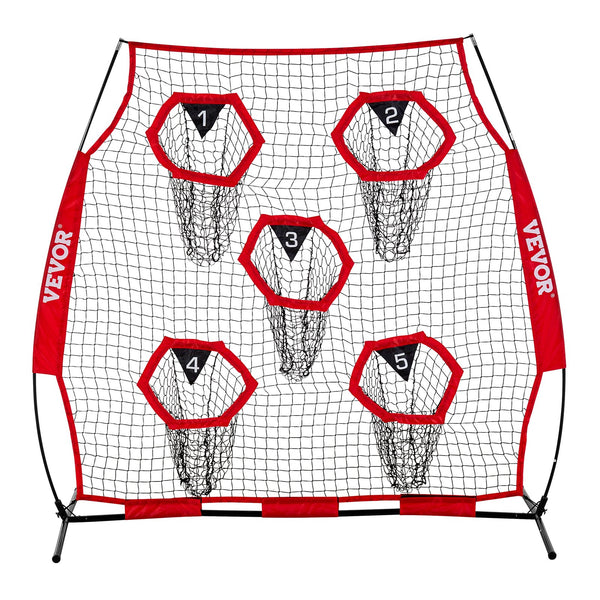 1828.8x1828.8mm Football Trainer Throwing Net, Training Throwing Target Practice Net with 5 Target Pockets, Knotless Net Includes Straps and Portable Carry Case, Improve QB Throwing Accuracy,Red Unique